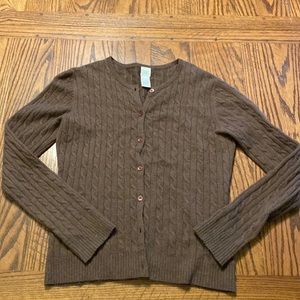 Brown cable knit cashmere sz S Garnet Hill cardigan